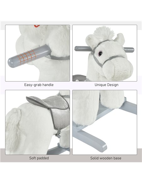 HOMCOM Kids Plush Ride-On Rocking Horse Toy Rocker with Plush Toy Realistic Sounds for Child 18-36 Months White - pic 18221 | FastDaddyshop