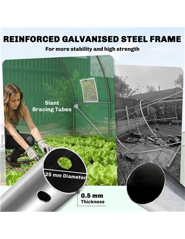 Outsunny 3 x 4 m Walk-in Polytunnel Greenhouse with Hinged Door and 8 Roll Up Mesh Windows, Garden Tunnel Warm House Tent, Green