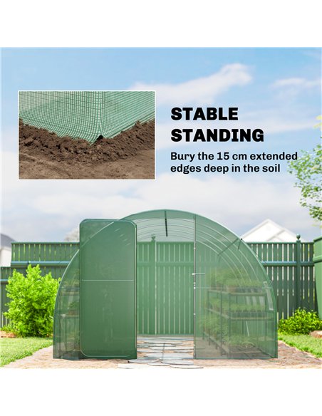 Outsunny 3 x 4 m Walk-in Polytunnel Greenhouse with Hinged Door and 8 Roll Up Mesh Windows, Garden Tunnel Warm House Tent, Green - pic 182217 | FastDaddyshop