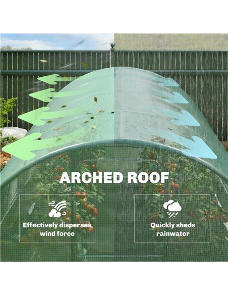 Outsunny 3 x 4 m Walk-in Polytunnel Greenhouse with Hinged Door and 8 Roll Up Mesh Windows, Garden Tunnel Warm House Tent, Green - pic 182218 | FastDaddyshop