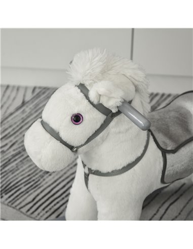 HOMCOM Kids Plush Ride-On Rocking Horse Toy Rocker with Plush Toy Realistic Sounds for Child 18-36 Months White
