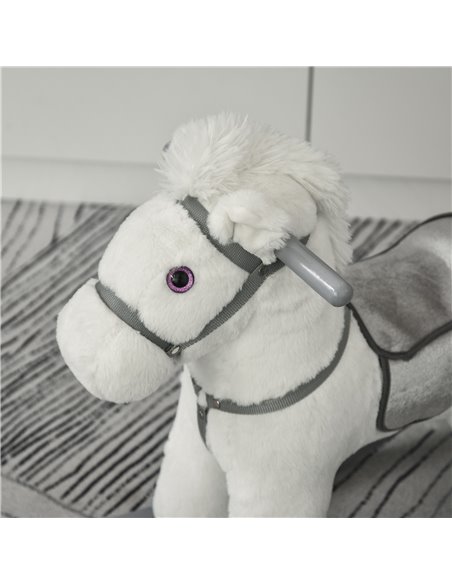 HOMCOM Kids Plush Ride-On Rocking Horse Toy Rocker with Plush Toy Realistic Sounds for Child 18-36 Months White - pic 18222 | FastDaddyshop