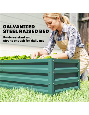 Outsunny Small Greenhouse with Raised Garden Bed, Galvanised Walk-in Greenhouse with Roll Up Windows, 141 x 141 x 190 cm, Green
