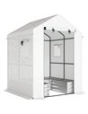 Outsunny Small Greenhouse with Raised Garden Bed, Galvanised Walk-in Greenhouse with Roll Up Windows, 141 x 141 x 190 cm, White