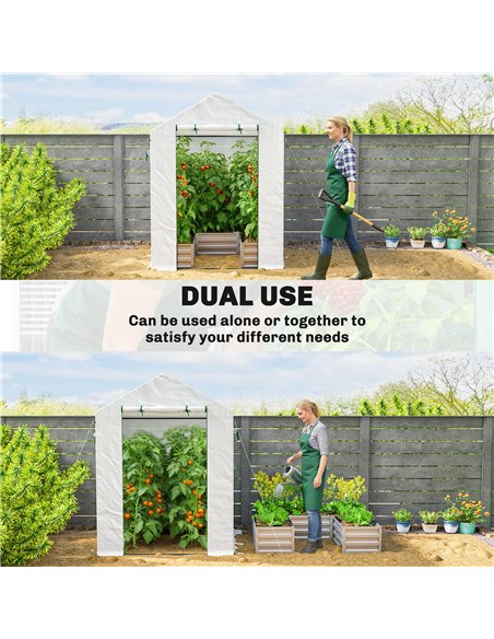 Outsunny Small Greenhouse with Raised Garden Bed, Galvanised Walk-in Greenhouse with Roll Up Windows, 141 x 141 x 190 cm, White - pic 182231 | FastDaddyshop
