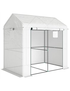 Outsunny Walk-in Greenhouse, Outdoor Tomato Greenhouse with Roll-up Door and Mesh Windows, PE Cover, 200 x 140 x 200cm, White