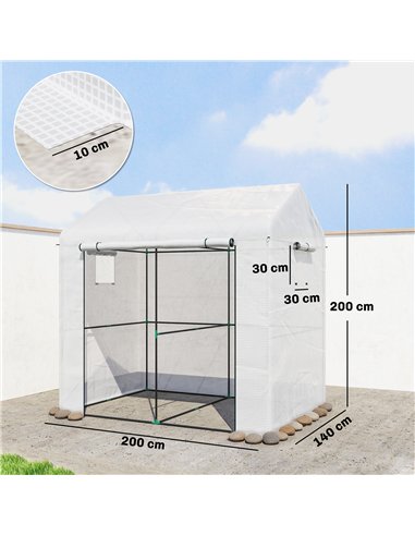 Outsunny Walk-in Greenhouse, Outdoor Tomato Greenhouse with Roll-up Door and Mesh Windows, PE Cover, 200 x 140 x 200cm, White