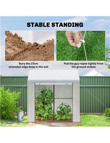 Outsunny Walk-in Greenhouse, Outdoor Tomato Greenhouse with Roll-up Door and Mesh Windows, PE Cover, 200 x 140 x 200cm, White