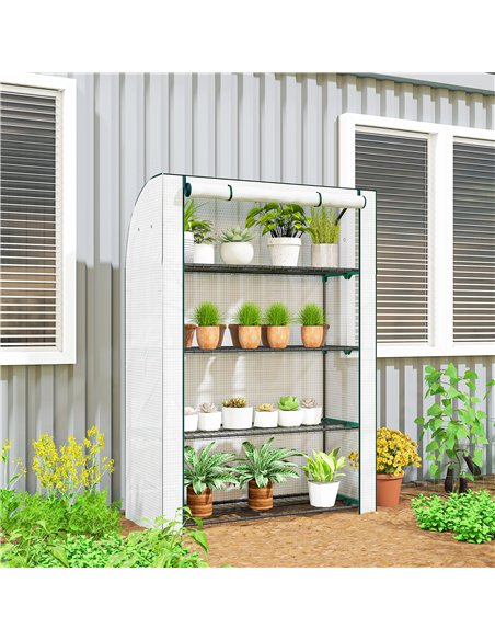 Outsunny Mini Greenhouse with Reinforced PE Cover, Portable Indoor Outdoor Green House with Roll-up Door, 170 x 120 x 50cm, Whit - pic 182247 | FastDaddyshop
