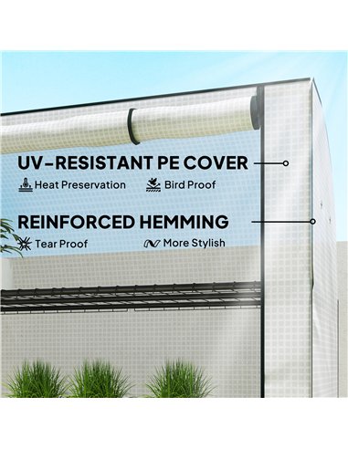 Outsunny Mini Greenhouse with Reinforced PE Cover, Portable Indoor Outdoor Green House with Roll-up Door, 170 x 120 x 50cm, Whit