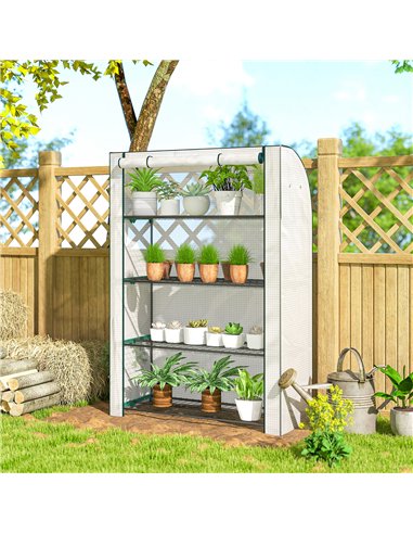 Outsunny Mini Greenhouse with Reinforced PE Cover, Portable Indoor Outdoor Green House with Roll-up Door, 170 x 120 x 50cm, Whit