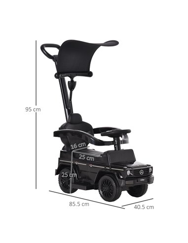 HOMCOM 12+ Push Along Car Mercedes-Benz G350 Foot to Floor Slider with Steering Wheel, Black
