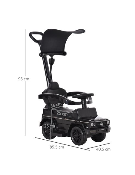 HOMCOM 12+ Push Along Car Mercedes-Benz G350 Foot to Floor Slider with Steering Wheel, Black - pic 18226 | FastDaddyshop