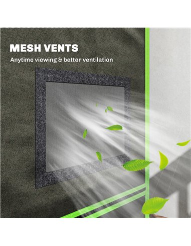 Outsunny Grow Tent 120 x 120 x 200 cm, Reflective Mylar Hydroponic Growing Tent with 600D Oxford Fabric, Observation Window, Ven