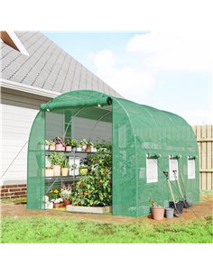 Outsunny Walk-in Greenhouse with Shelves, Polytunnel Greenhouse with Roll-Up Door, 6 Mesh Windows,198 x 275 x 191 cm, Green 2