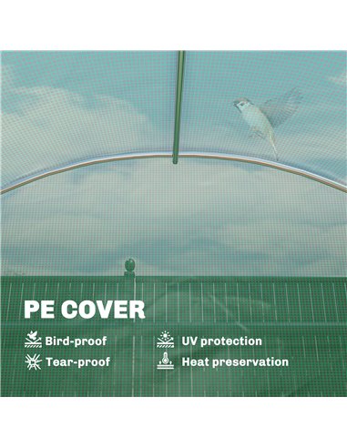 Outsunny Walk-in Greenhouse with Shelves, Polytunnel Greenhouse with Roll-Up Door, 6 Mesh Windows,198 x 275 x 191 cm, Green