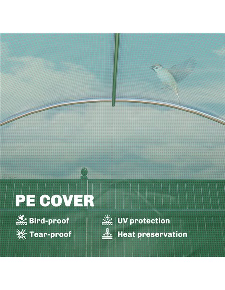 Outsunny Walk-in Greenhouse with Shelves, Polytunnel Greenhouse with Roll-Up Door, 6 Mesh Windows,198 x 275 x 191 cm, Green - pic 182269 | FastDaddyshop
