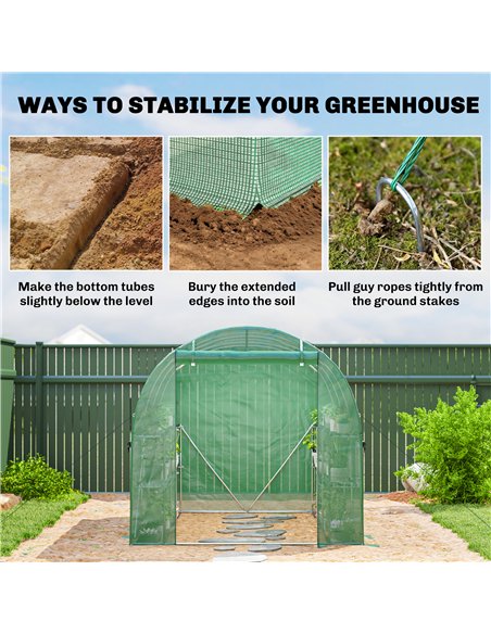 Outsunny Walk-in Greenhouse with Shelves, Polytunnel Greenhouse with Roll-Up Door, 6 Mesh Windows,198 x 275 x 191 cm, Green - pic 182272 | FastDaddyshop