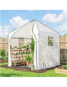Outsunny Walk-in Greenhouse for Outdoors with Steel Frame, Large Plant House with Roll-up Door and PE Ground Cover, White 2