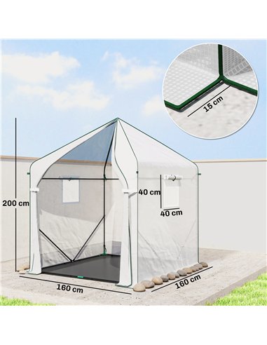 Outsunny Walk-in Greenhouse for Outdoors with Steel Frame, Large Plant House with Roll-up Door and PE Ground Cover, White