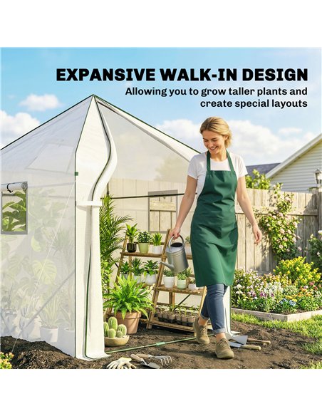 Outsunny Walk-in Greenhouse for Outdoors with Steel Frame, Large Plant House with Roll-up Door and PE Ground Cover, White - pic 182276 | FastDaddyshop