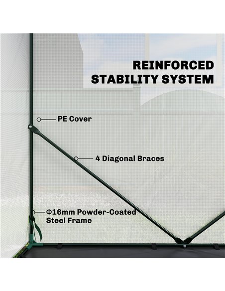 Outsunny Walk-in Greenhouse for Outdoors with Steel Frame, Large Plant House with Roll-up Door and PE Ground Cover, White - pic 182277 | FastDaddyshop