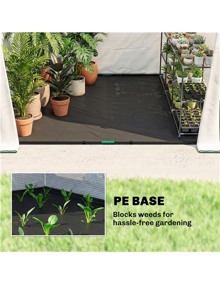 Outsunny Walk-in Greenhouse for Outdoors with Steel Frame, Large Plant House with Roll-up Door and PE Ground Cover, White - pic 182279 | FastDaddyshop
