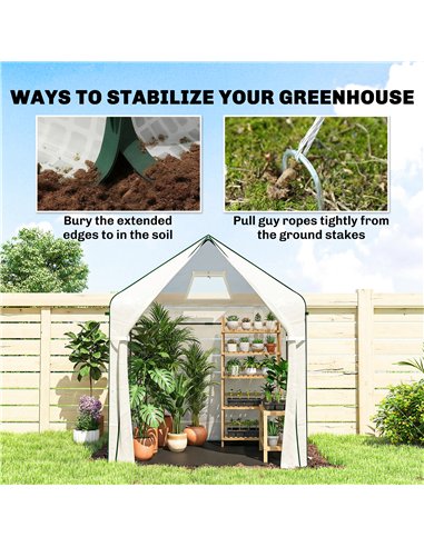 Outsunny Walk-in Greenhouse for Outdoors with Steel Frame, Large Plant House with Roll-up Door and PE Ground Cover, White