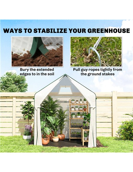 Outsunny Walk-in Greenhouse for Outdoors with Steel Frame, Large Plant House with Roll-up Door and PE Ground Cover, White - pic 182280 | FastDaddyshop