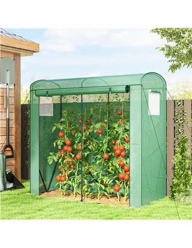 Outsunny Mini Greenhouse, Garden Tomato Growhouse with Roll-Up Door and 2 Mesh Windows, PE Cover, 200 x 75 x 188 cm, Green
