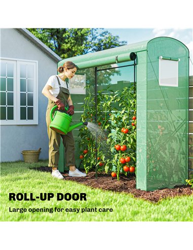Outsunny Mini Greenhouse, Garden Tomato Growhouse with Roll-Up Door and 2 Mesh Windows, PE Cover, 200 x 75 x 188 cm, Green