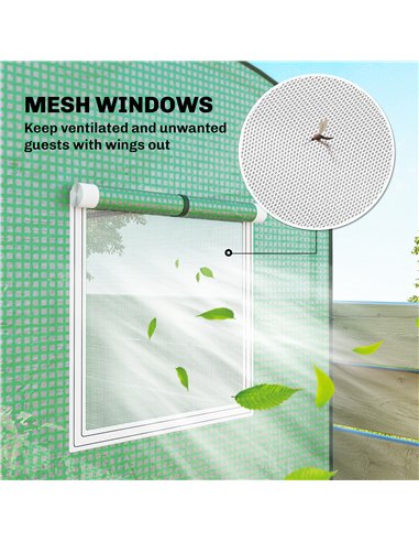 Outsunny Mini Greenhouse, Garden Tomato Growhouse with Roll-Up Door and 2 Mesh Windows, PE Cover, 200 x 75 x 188 cm, Green
