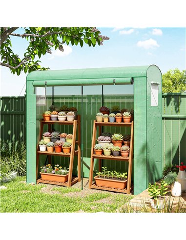 Outsunny Mini Greenhouse, Garden Tomato Growhouse with Roll-Up Door and 2 Mesh Windows, PE Cover, 200 x 75 x 188 cm, Green