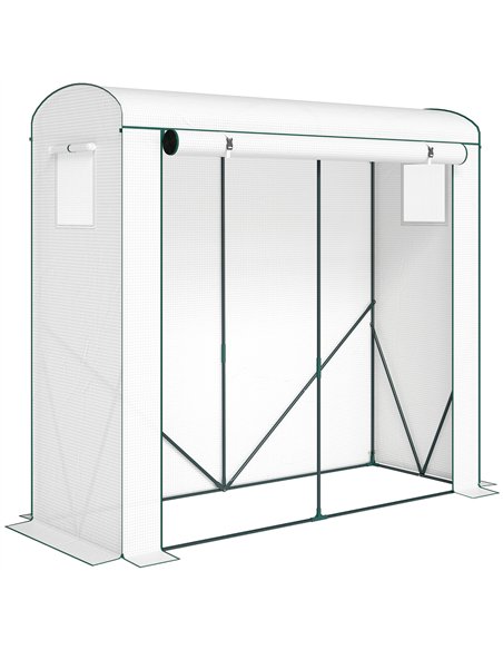Outsunny Mini Greenhouse, Garden Tomato Growhouse with Roll-Up Door and 2 Mesh Windows, PE Cover, 200 x 75 x 188 cm, White - pic 182291 | FastDaddyshop