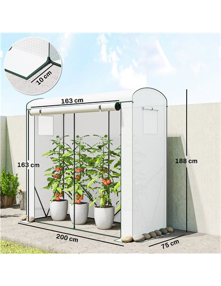 Outsunny Mini Greenhouse, Garden Tomato Growhouse with Roll-Up Door and 2 Mesh Windows, PE Cover, 200 x 75 x 188 cm, White - pic 182293 | FastDaddyshop