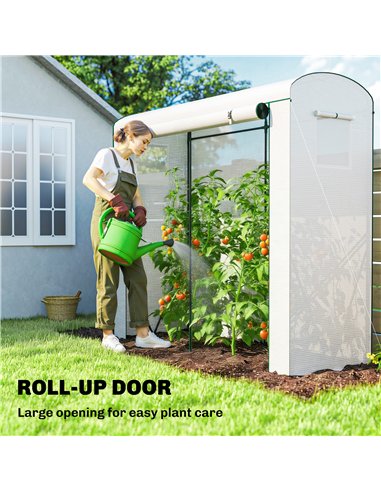 Outsunny Mini Greenhouse, Garden Tomato Growhouse with Roll-Up Door and 2 Mesh Windows, PE Cover, 200 x 75 x 188 cm, White