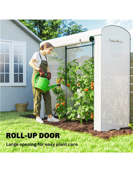 Outsunny Mini Greenhouse, Garden Tomato Growhouse with Roll-Up Door and 2 Mesh Windows, PE Cover, 200 x 75 x 188 cm, White - pic 182296 | FastDaddyshop