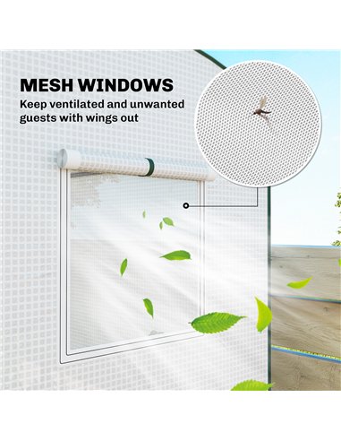Outsunny Mini Greenhouse, Garden Tomato Growhouse with Roll-Up Door and 2 Mesh Windows, PE Cover, 200 x 75 x 188 cm, White
