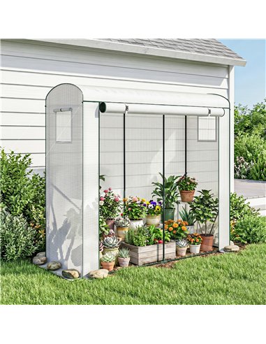 Outsunny Mini Greenhouse, Garden Tomato Growhouse with Roll-Up Door and 2 Mesh Windows, PE Cover, 200 x 75 x 188 cm, White