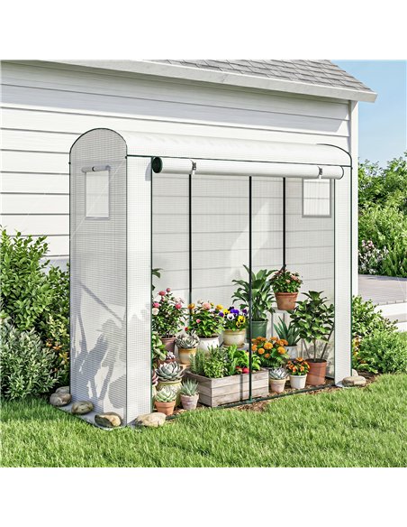 Outsunny Mini Greenhouse, Garden Tomato Growhouse with Roll-Up Door and 2 Mesh Windows, PE Cover, 200 x 75 x 188 cm, White - pic 182298 | FastDaddyshop