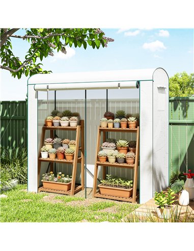 Outsunny Mini Greenhouse, Garden Tomato Growhouse with Roll-Up Door and 2 Mesh Windows, PE Cover, 200 x 75 x 188 cm, White