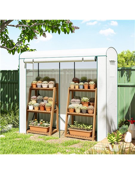 Outsunny Mini Greenhouse, Garden Tomato Growhouse with Roll-Up Door and 2 Mesh Windows, PE Cover, 200 x 75 x 188 cm, White - pic 182299 | FastDaddyshop
