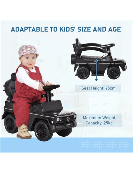 HOMCOM 12+ Push Along Car Mercedes-Benz G350 Foot to Floor Slider with Steering Wheel, Black - pic 18230 | FastDaddyshop