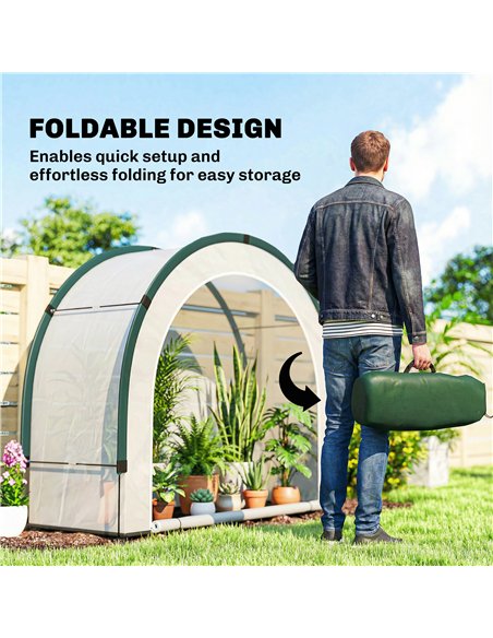 Outsunny Foldable Small Greenhouse, Portable Green House Mini Greenhouse with Zipper Door, PE Base, 200 x 80 x 164 cm, Green - pic 182303 | FastDaddyshop
