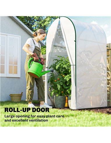 Outsunny Mini Greenhouse, Portable Green House with Roll-Up Door, PE Base, Small Greenhouse, 100 x 100 x 195 cm, White