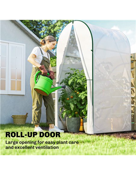 Outsunny Mini Greenhouse, Portable Green House with Roll-Up Door, PE Base, Small Greenhouse, 100 x 100 x 195 cm, White - pic 182315 | FastDaddyshop