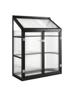 Outsunny Polycarbonate Greenhouse with Hinged Door, Top Vent, Lean-to Green House, Walk-in Greenhouse, 4 x 2ft, Black