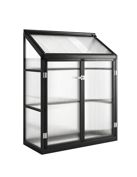 Outsunny Polycarbonate Greenhouse with Hinged Door, Top Vent, Lean-to Green House, Walk-in Greenhouse, 4 x 2ft, Black - pic 182318 | FastDaddyshop