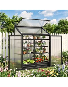 Outsunny Polycarbonate Greenhouse with Hinged Door, Top Vent, Lean-to Green House, Walk-in Greenhouse, 4 x 2ft, Black 2