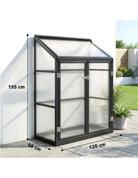 Outsunny Polycarbonate Greenhouse with Hinged Door, Top Vent, Lean-to Green House, Walk-in Greenhouse, 4 x 2ft, Black - pic 182320 | FastDaddyshop